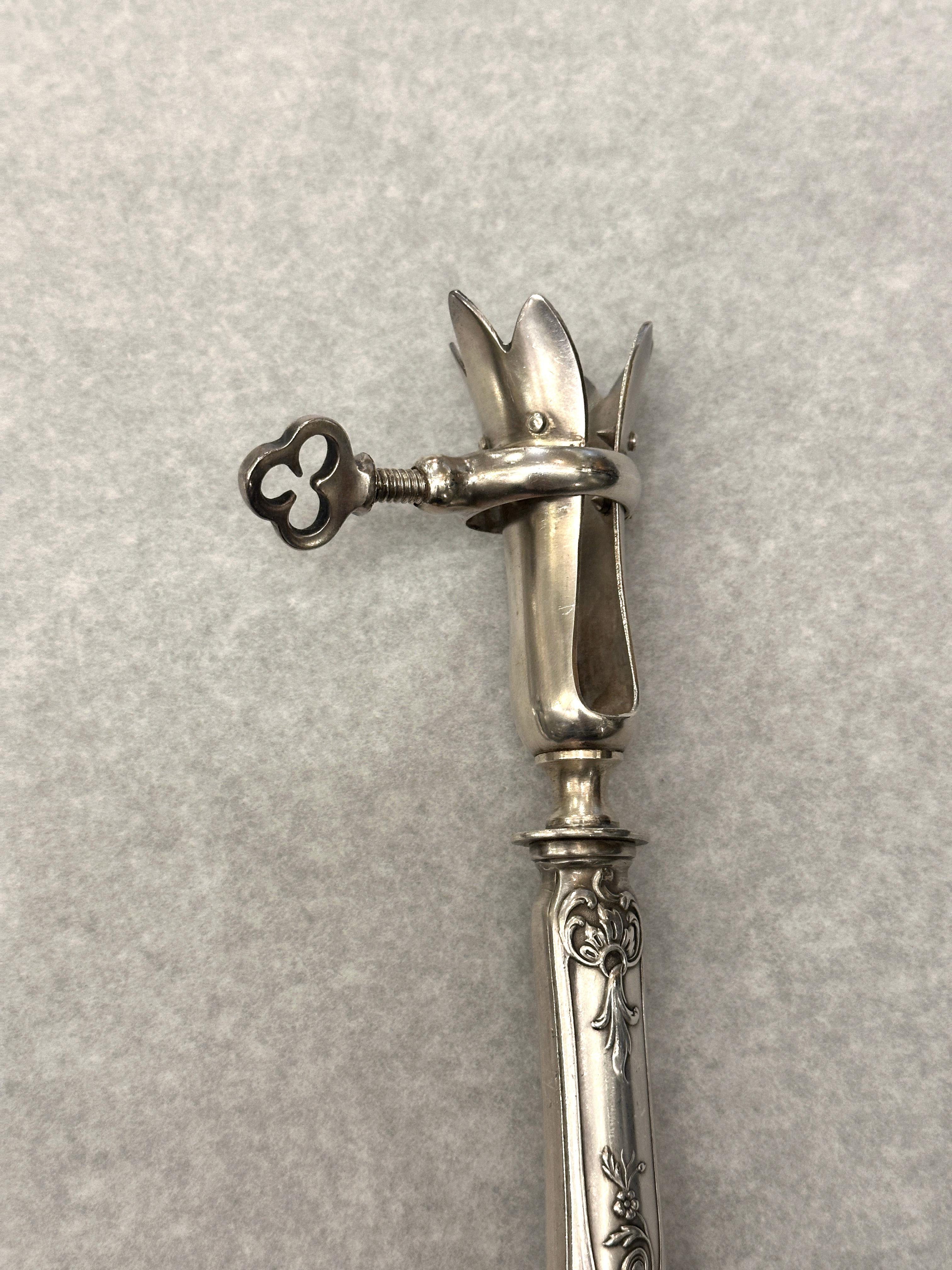 Cut Steel Meat carving service set from 1900, 3 pieces silver, Paris For Sale