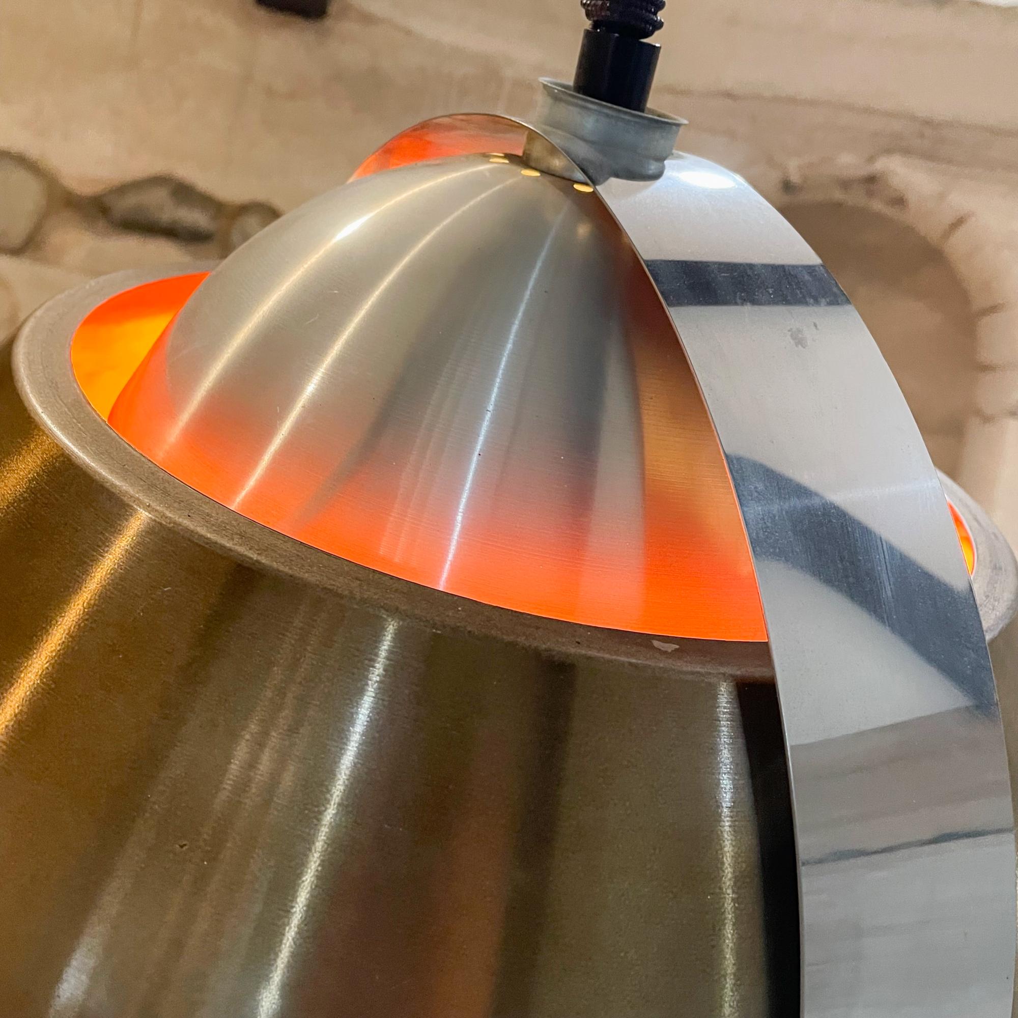 Meblo Guzzini Space Age Lamp Pendant in Brown Orange & Chrome Layers Italy 1970s In Good Condition In Chula Vista, CA