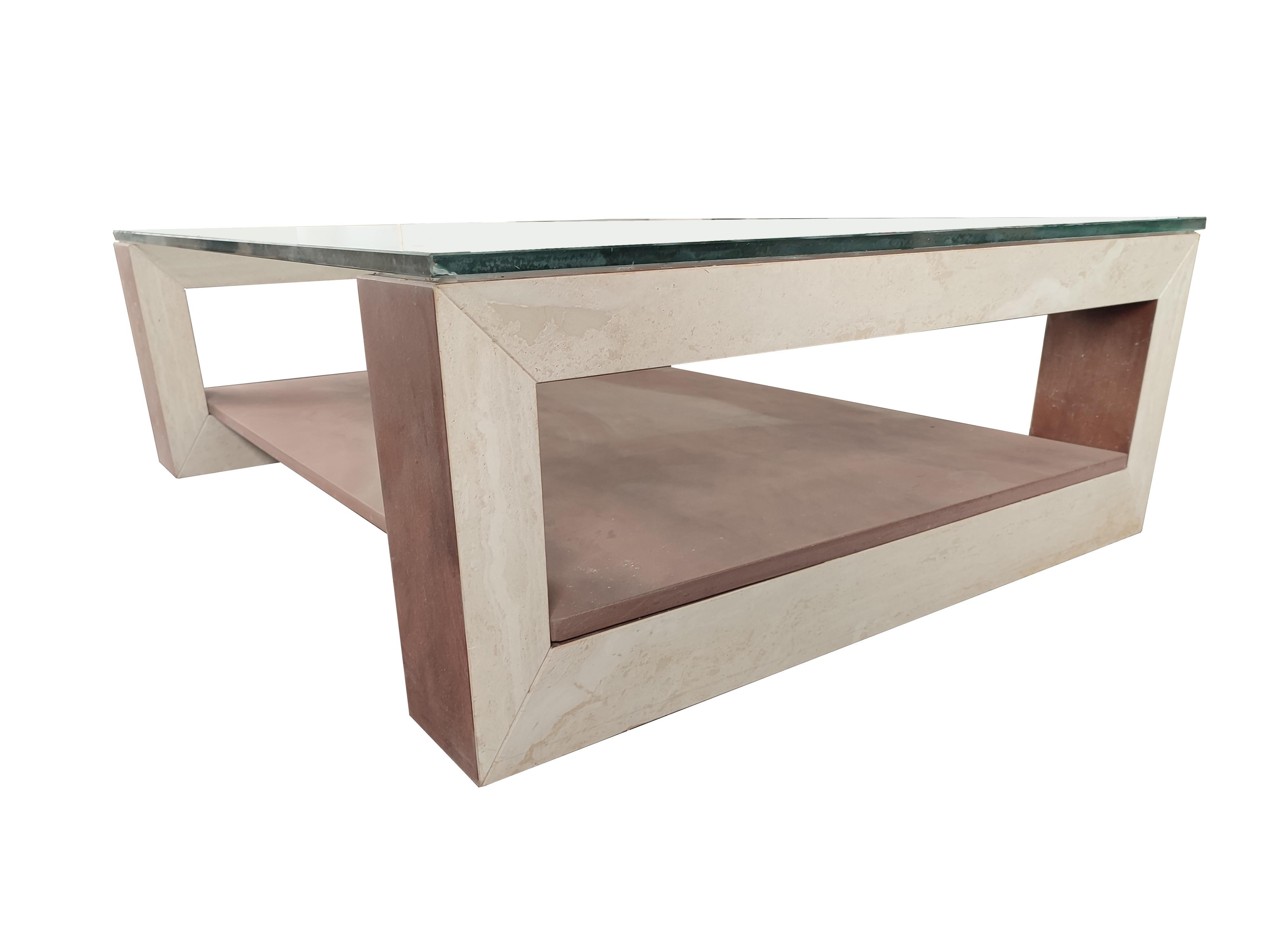 Post-Modern MEC Travertine Marble Brazilian Sandstone Contemporary Design Coffee Table Stock For Sale