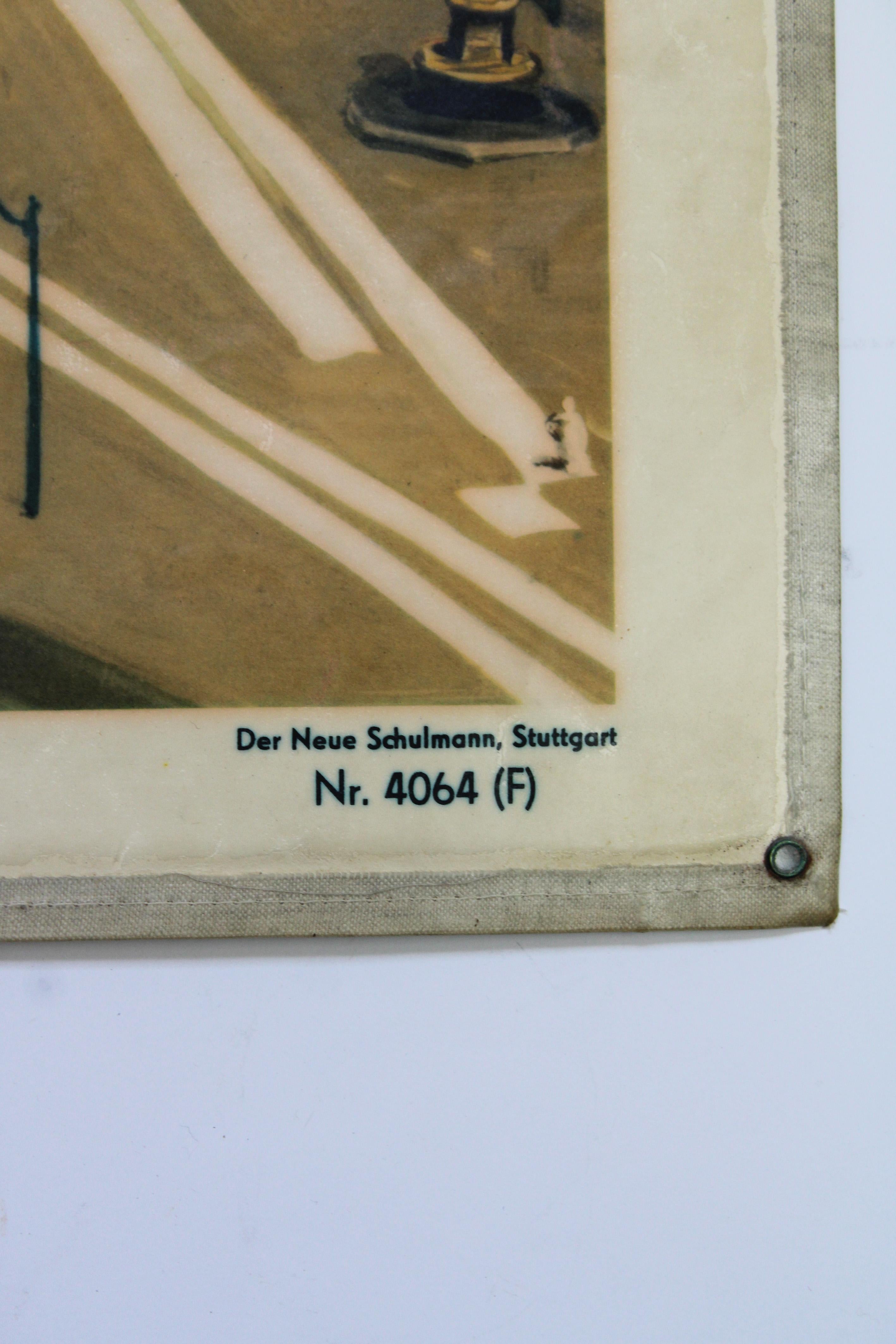 Tedesco Mappa murale della Mecca Kaaba Arabia Saudita islamica di der Neue Schulmann Germania anni '50 in vendita