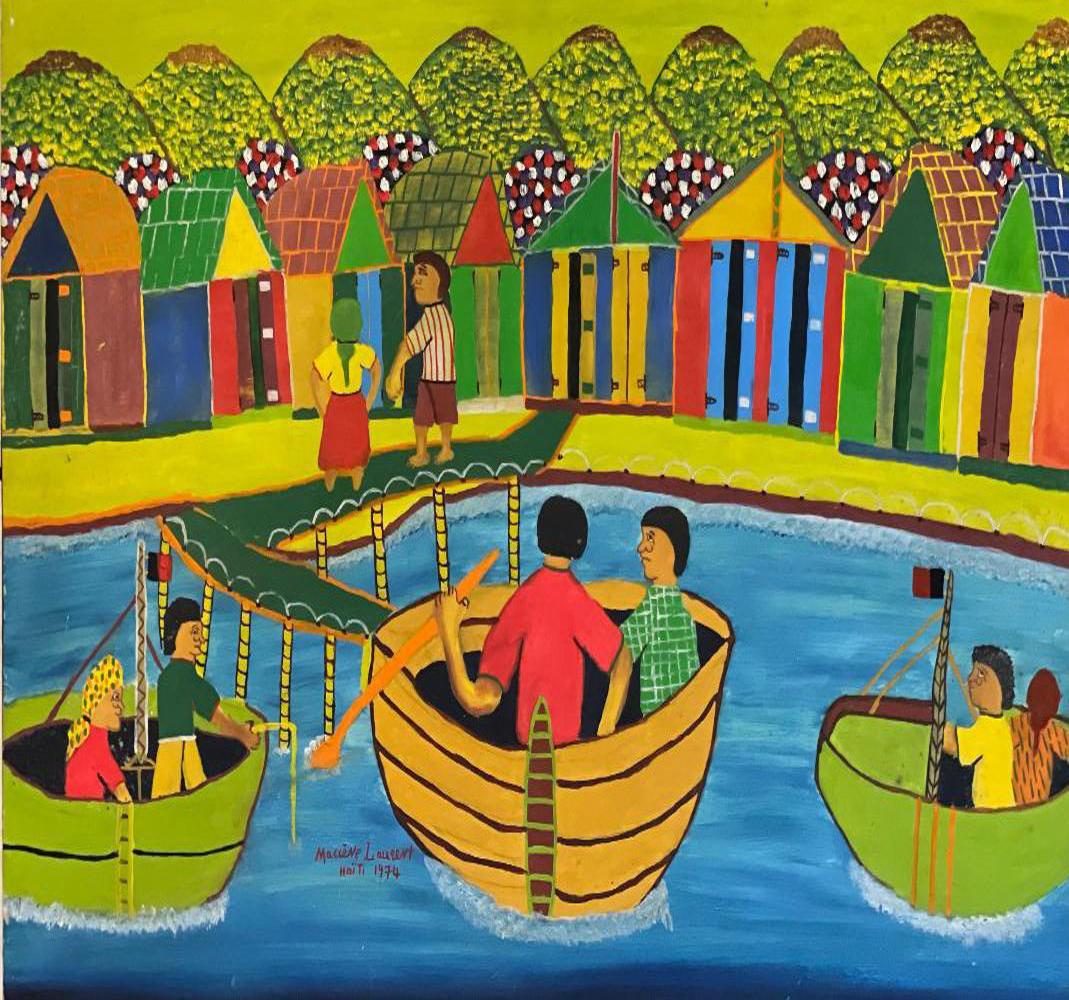 Boat Rows - Painting by Mecene Laurent