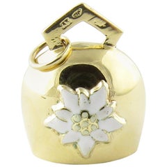 Vintage Mechanical 14 Karat Yellow Gold Bell with Edelweiss Flower Charm