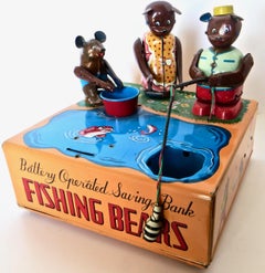 Mechanical Bank "Fishing Bears" Battery Operated with Original Box, circa 1950s