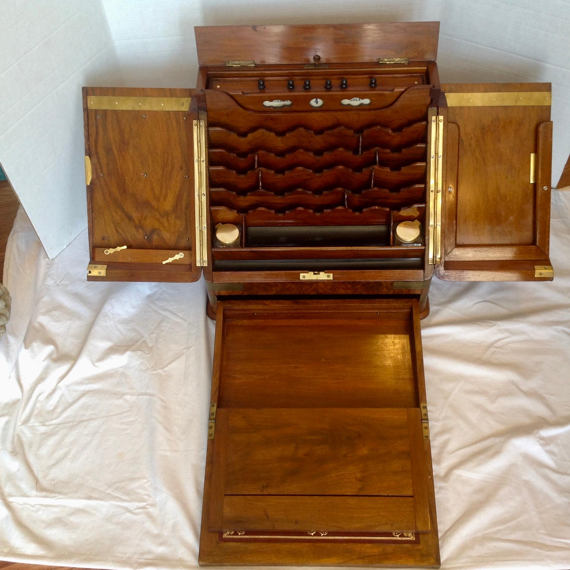Mechanical Campaign Style Lap Desk and Letter Box In Good Condition In West Palm Beach, FL