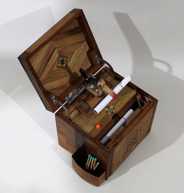 Mechanical Cigarette Dispenser Box with Marquetry Inlay at 1stDibs