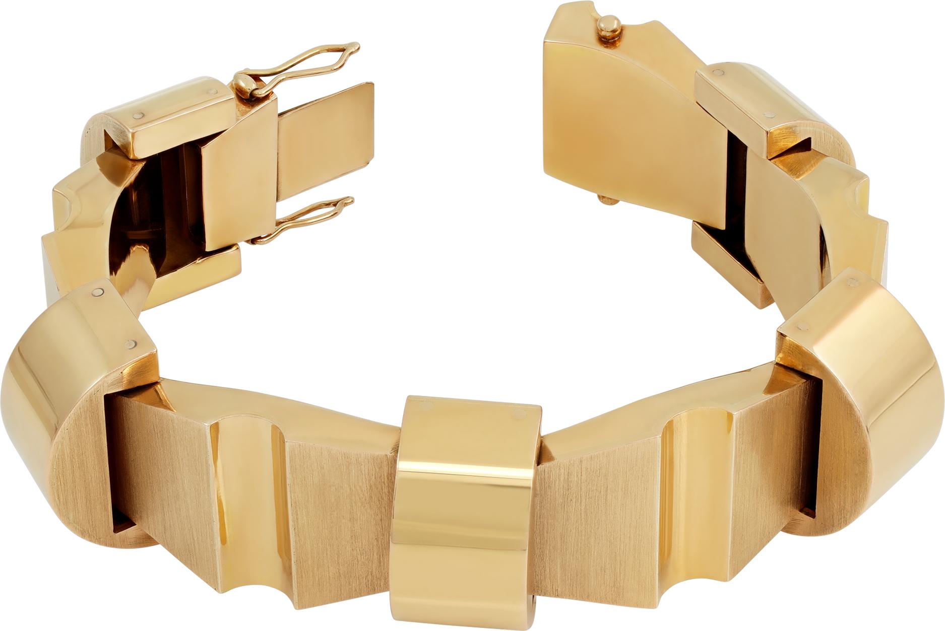 Bracelet moderniste géométrique en or jaune Excellent état - En vente à Surfside, FL