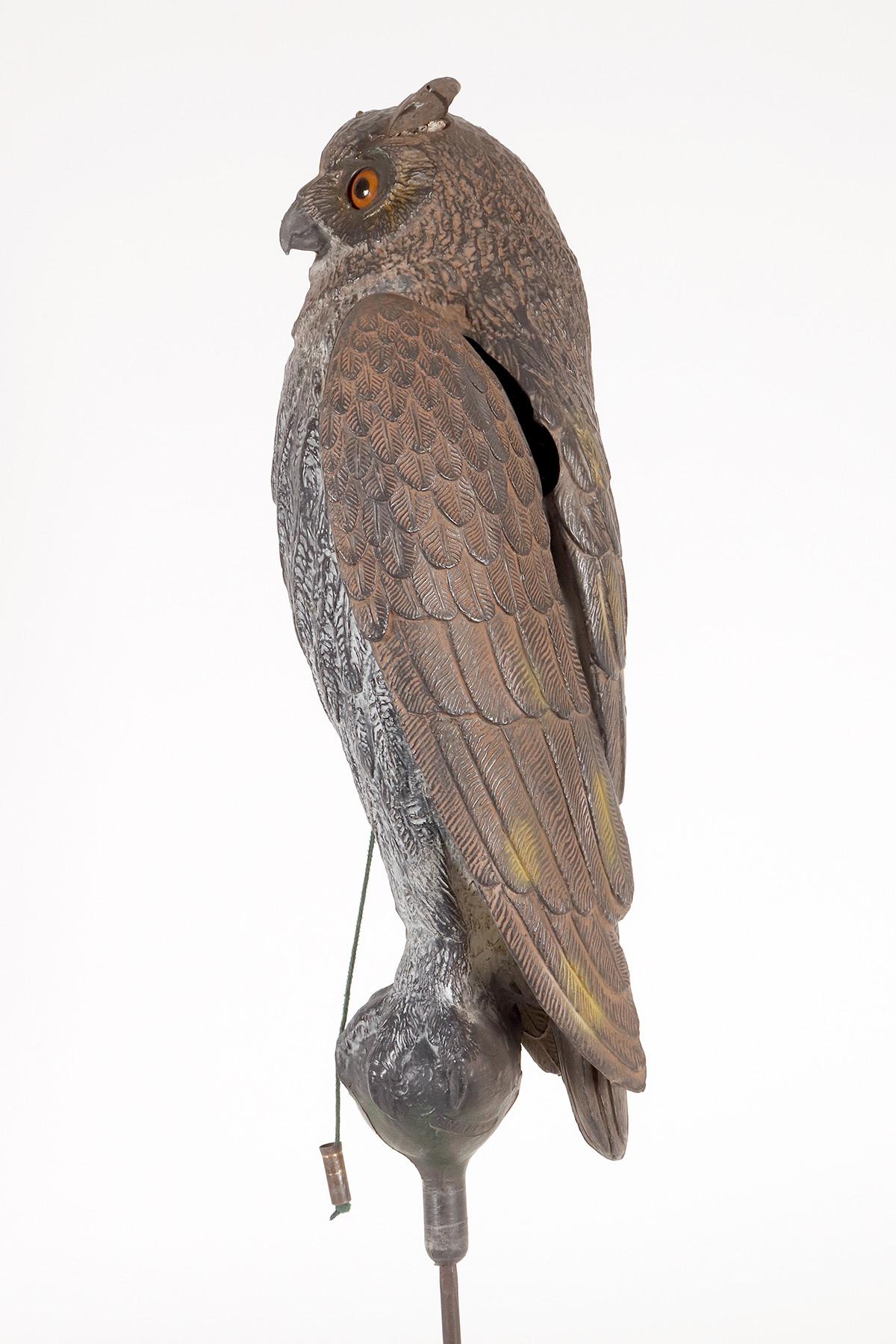 Verre brun Appeau de chasse mécanique en forme de hibou, Italie, années 1950. en vente