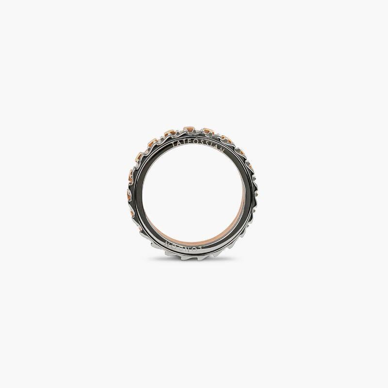 Mechanical Layered Ring in Sterling Silver with Gold Plating, Size L

Add a fun element of movement with our multi-layered mechanical ring. Three layers of contrasting gear designs and colours are combined and rotate individually, creating a unique