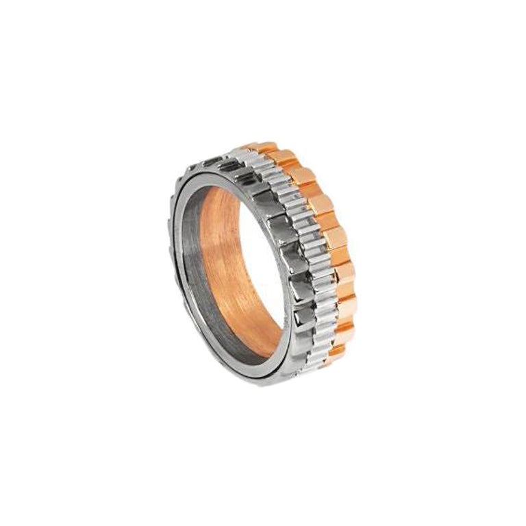 Bague à superposition mécanique en argent sterling avec plaqué or, taille L en vente