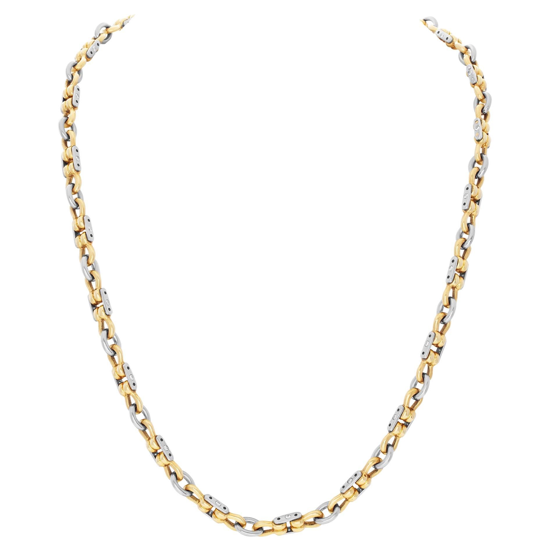 Mechanical Link 18k White & Yellow Gold Chain with Diamond Accents