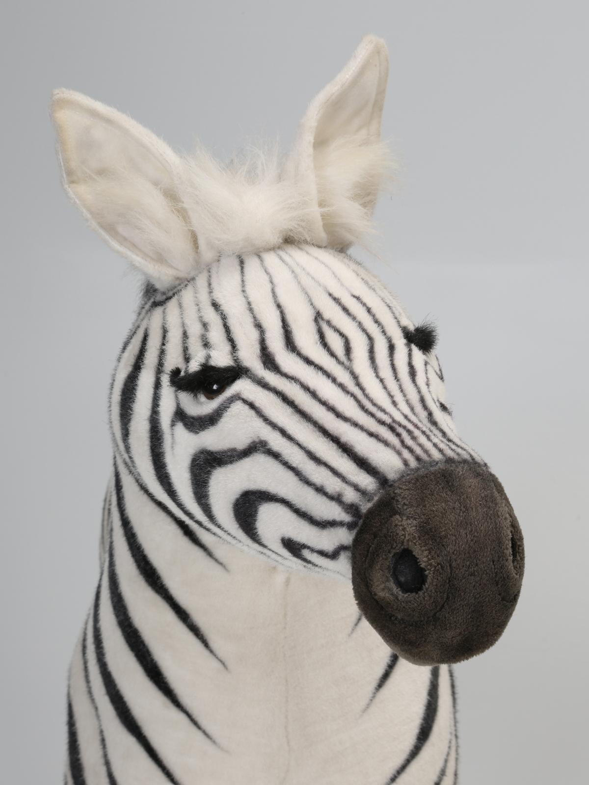 Late 20th Century Mechanical or Animated Huge Stuffed Zebra, by Hansa and Four Feet High For Sale