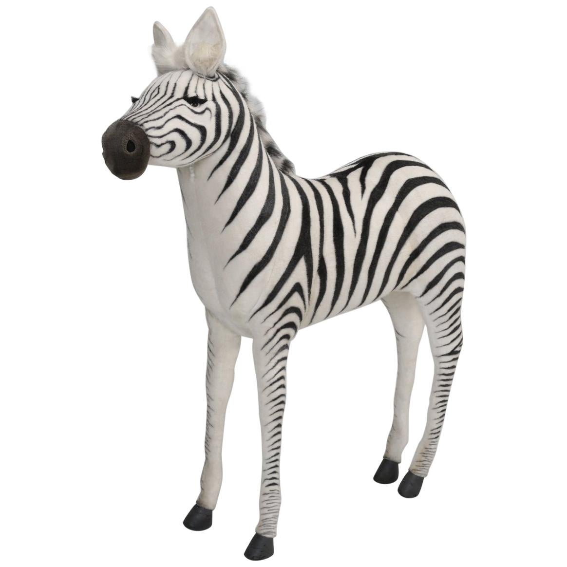 Mechanical or Animated Huge Stuffed Zebra, by Hansa and Four Feet High For Sale