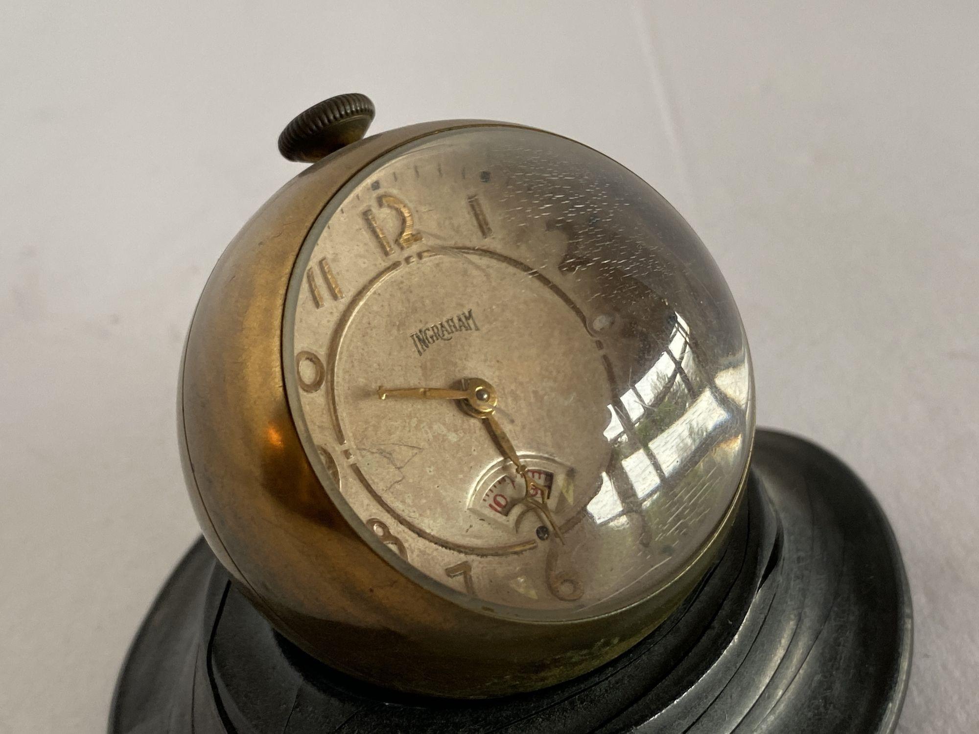 Early 20th Century Mechanical Wind Up Ingraham Desk Small Ball Clock, circa 1900 For Sale