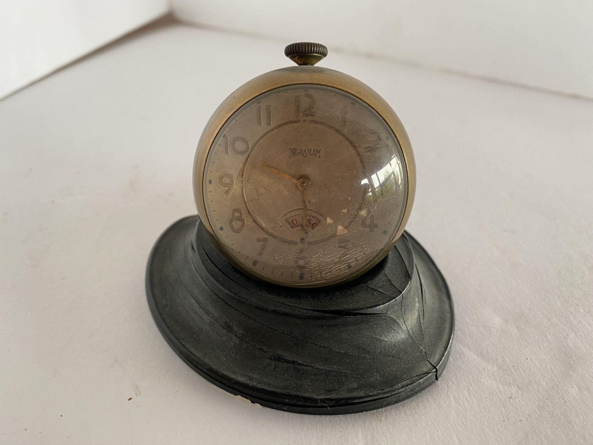 Mechanical Wind Up Ingraham Desk Small Ball Clock, circa 1900 For Sale 1