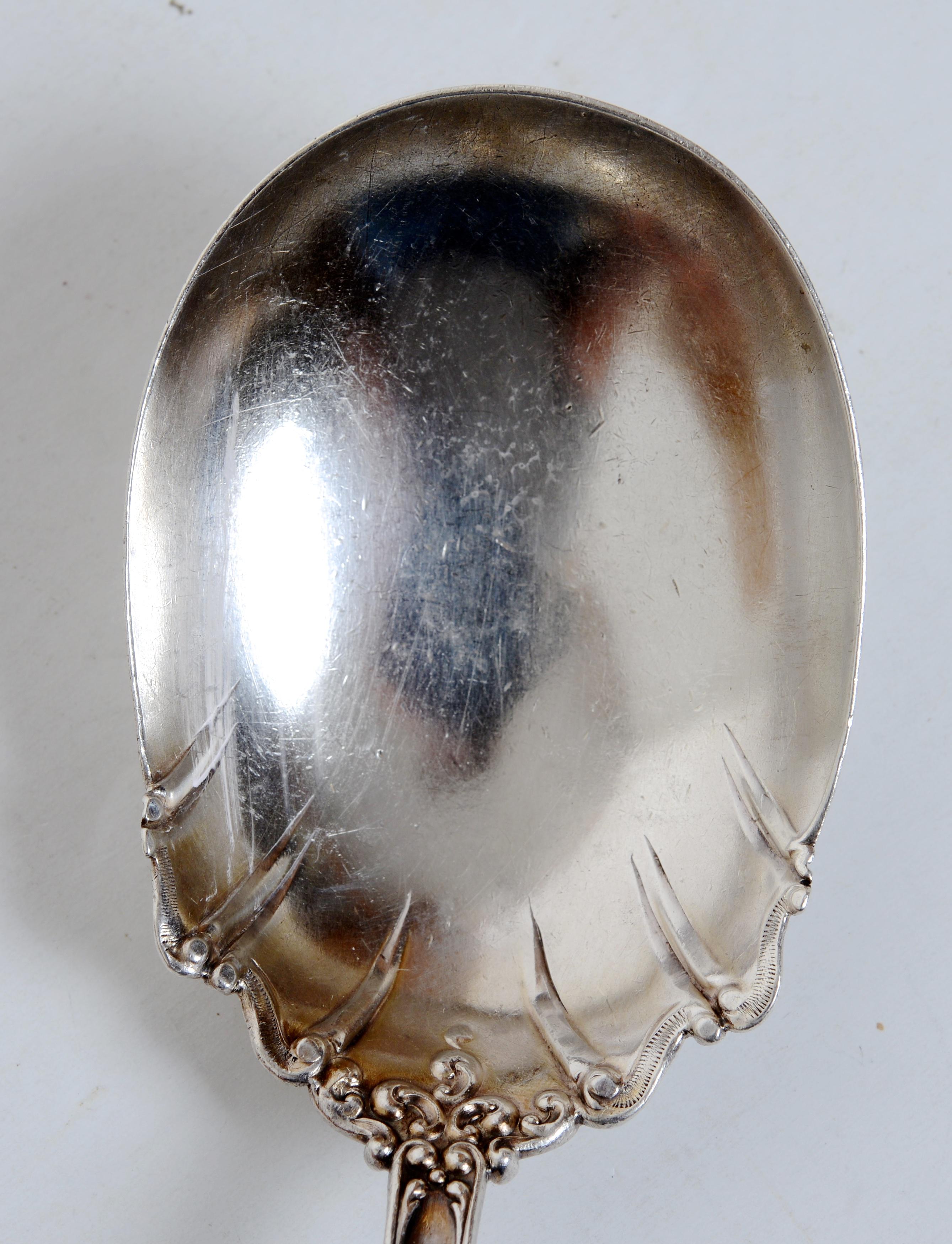 American Mechanics Sterling Co. Preserve Spoon in the Eugenie Pattern Late 19th c For Sale