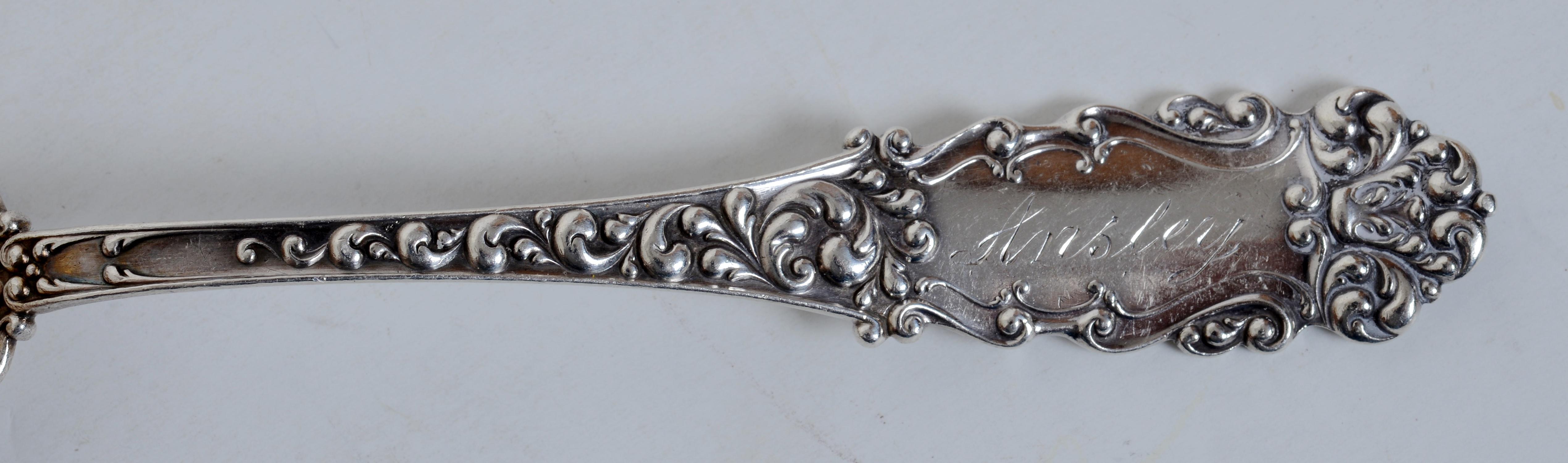 19th Century Mechanics Sterling Co. Preserve Spoon in the Eugenie Pattern Late 19th c For Sale