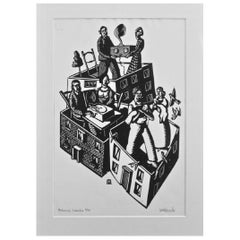 ‘Mechanised Suburbia’ Linocut