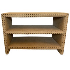 Mecox Bookshelf Covered in Burlap with Nailheads