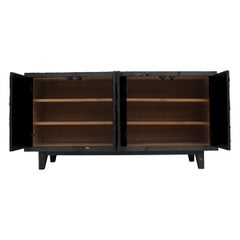 Med. Hammered Antq. Bronze Floral Credenza – Biophilic Carved Metal Cabinet