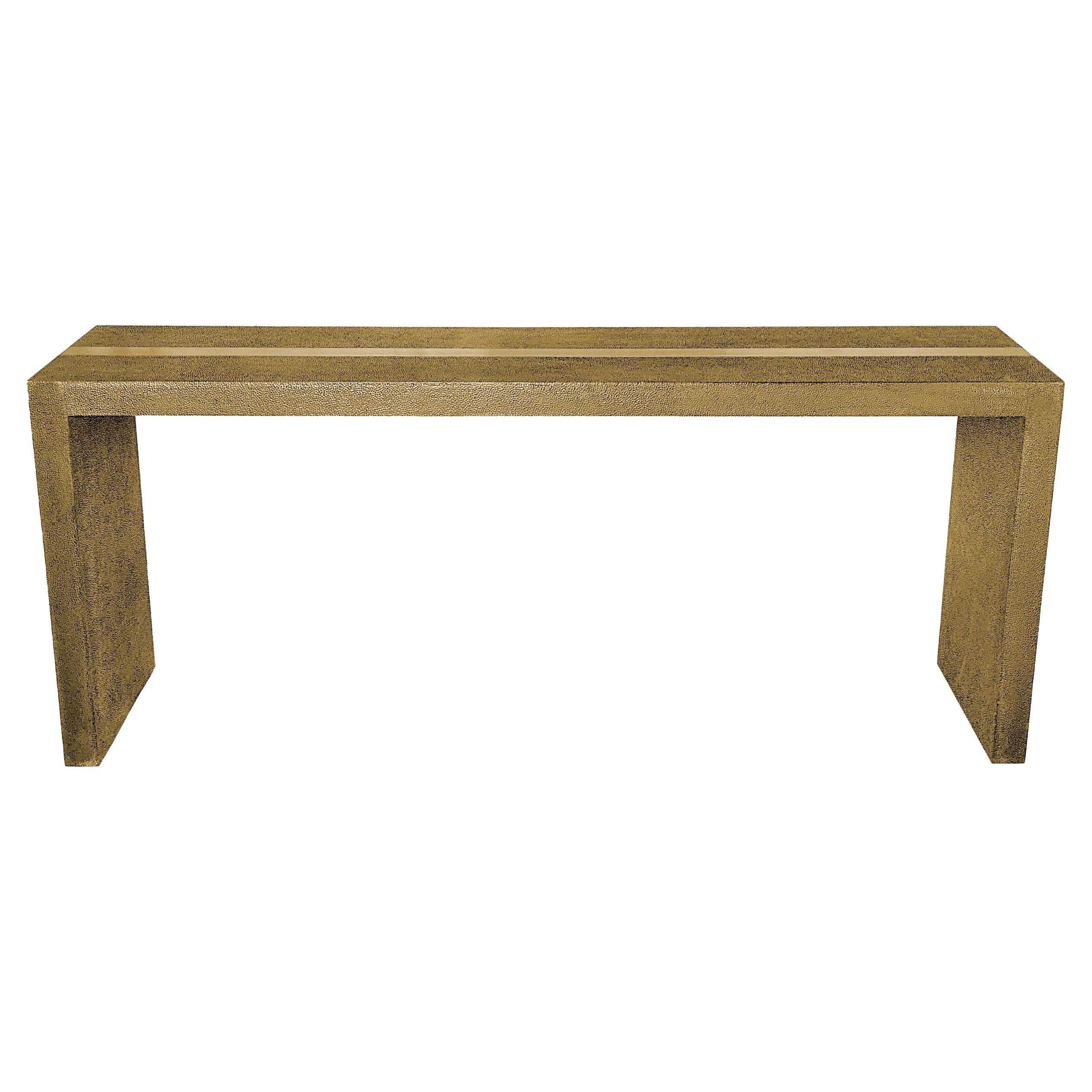 Med. Hammered Brass Console Table – Hollywood Regency Minimal, Alison Spear For Sale