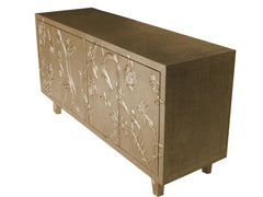 Med. Hammered Brass Floral Credenza – Hollywood Regency Metal Clad Cabinet