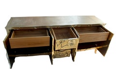 Med. Hammered Brass Floral Credenza – Louise Cabriole Leg, Paul Mathieu