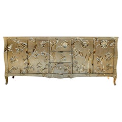 Med. Hammered Brass Floral Credenza – Louise Cabriole Leg, Paul Mathieu