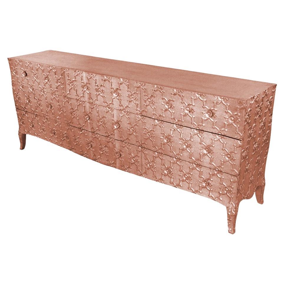 Med. Hammered Copper Louise Fleur de Lis Dresser – 9 Drawers, Paul Mathieu
