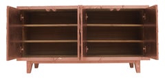 Med. Hammered Copper Organic Floral Sideboard – Hand Carved Metal Clad Credenza