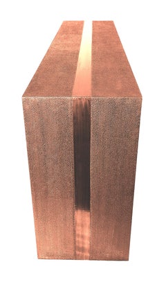 Méd. Table d'entrée rectangulaire en cuivre martelé - Console architecturale, fait main