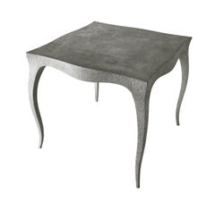 Med. Hammered White Bronze Accent Table – Art Deco Cabriole Leg Table