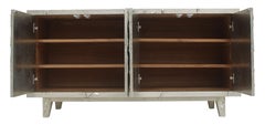 Med. Hammered White Bronze Floral Credenza – Biophilic Carved Metal Cabinet
