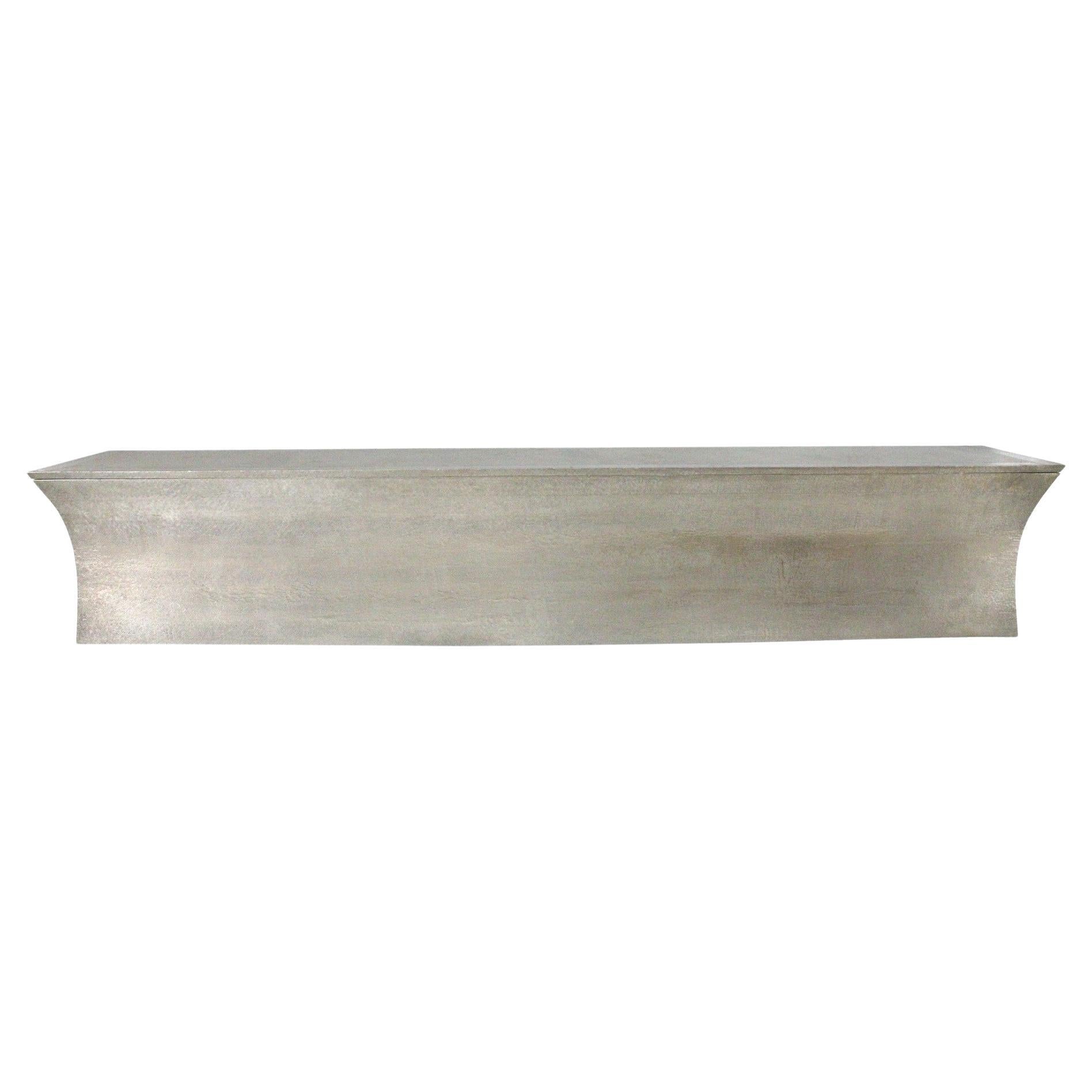 Med. Hammered White Bronze Long Vaisseau Bench – Storage Ottoman, Paul Mathieu