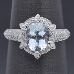 Meda 14K White Gold 1.33 Ct Aquamarine & Diamond Band Ring