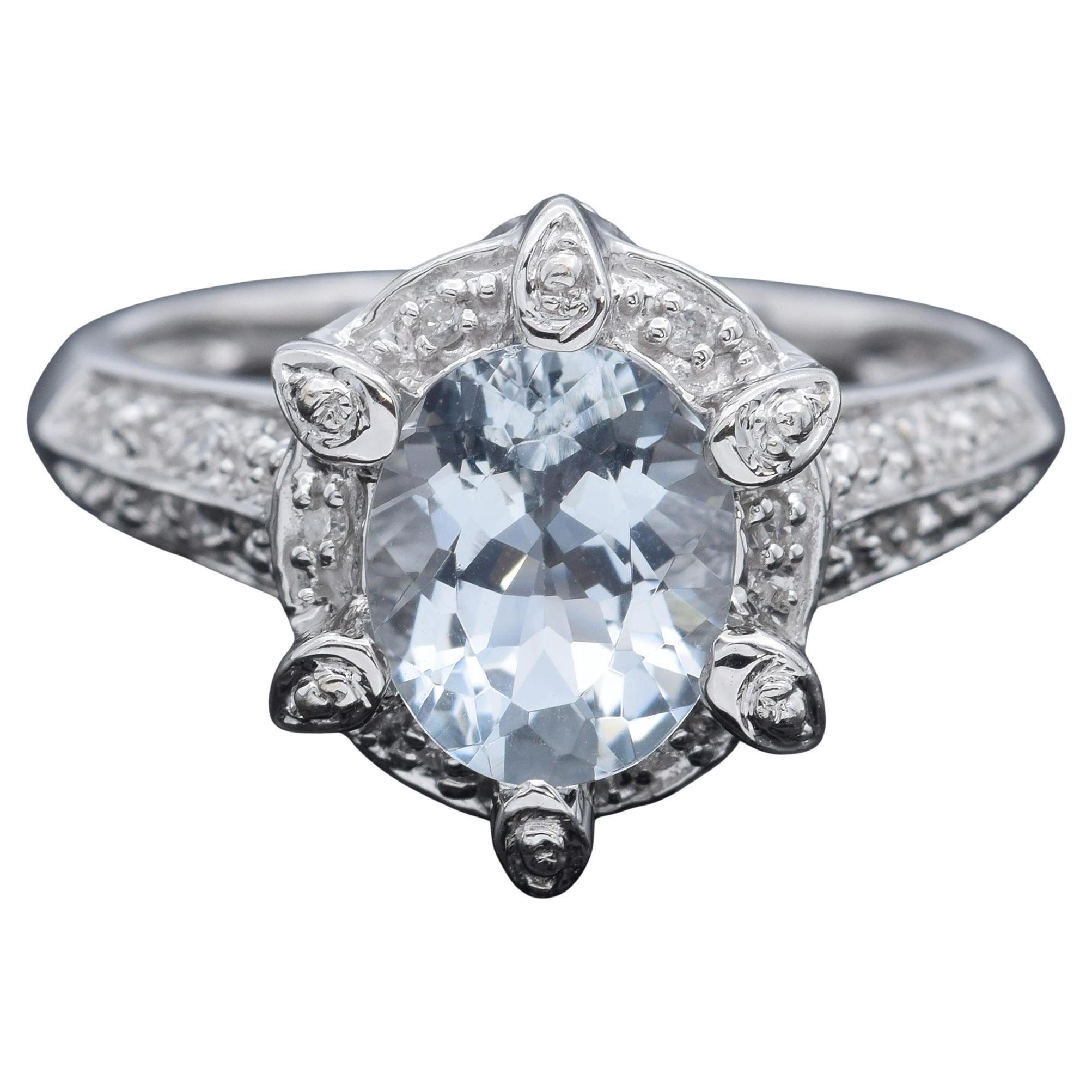 Meda 14K White Gold 1.33 Ct Aquamarine & Diamond Band Ring For Sale