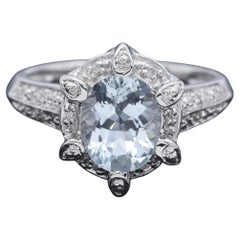 Meda 14K White Gold 1.33 Ct Aquamarine & Diamond Band Ring