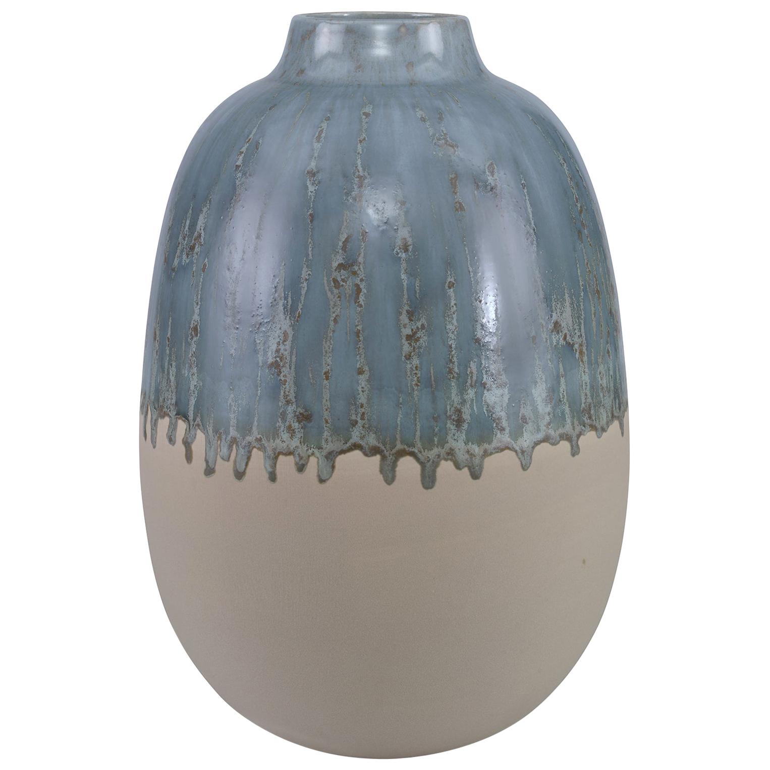 Meda Medium Vase in Silvery Blue and Cream Ceramic by CuratedKravet