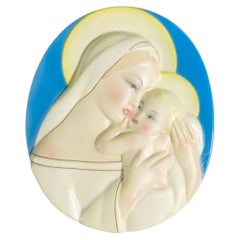 Ceramic medallion Madonna and Child, LENCI with AJA signature. Turin, 1930s