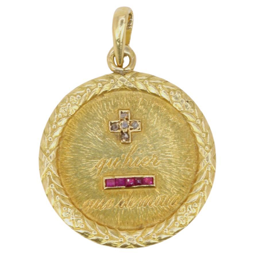 Médaille amour Augis ronde en or, diamants et rubis ca. 1910
