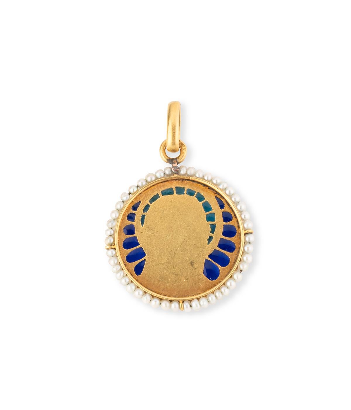 Non taillé Médaille Art nouveau en or, émail plique à jour et perles fines