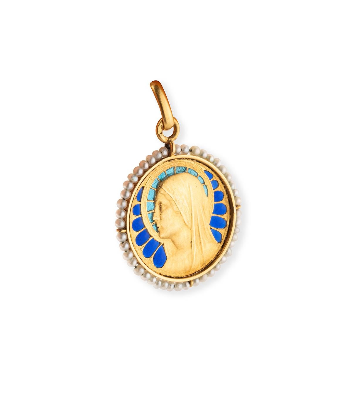 Médaille Art nouveau en or, émail plique à jour et perles fines État moyen à PARIS, FR
