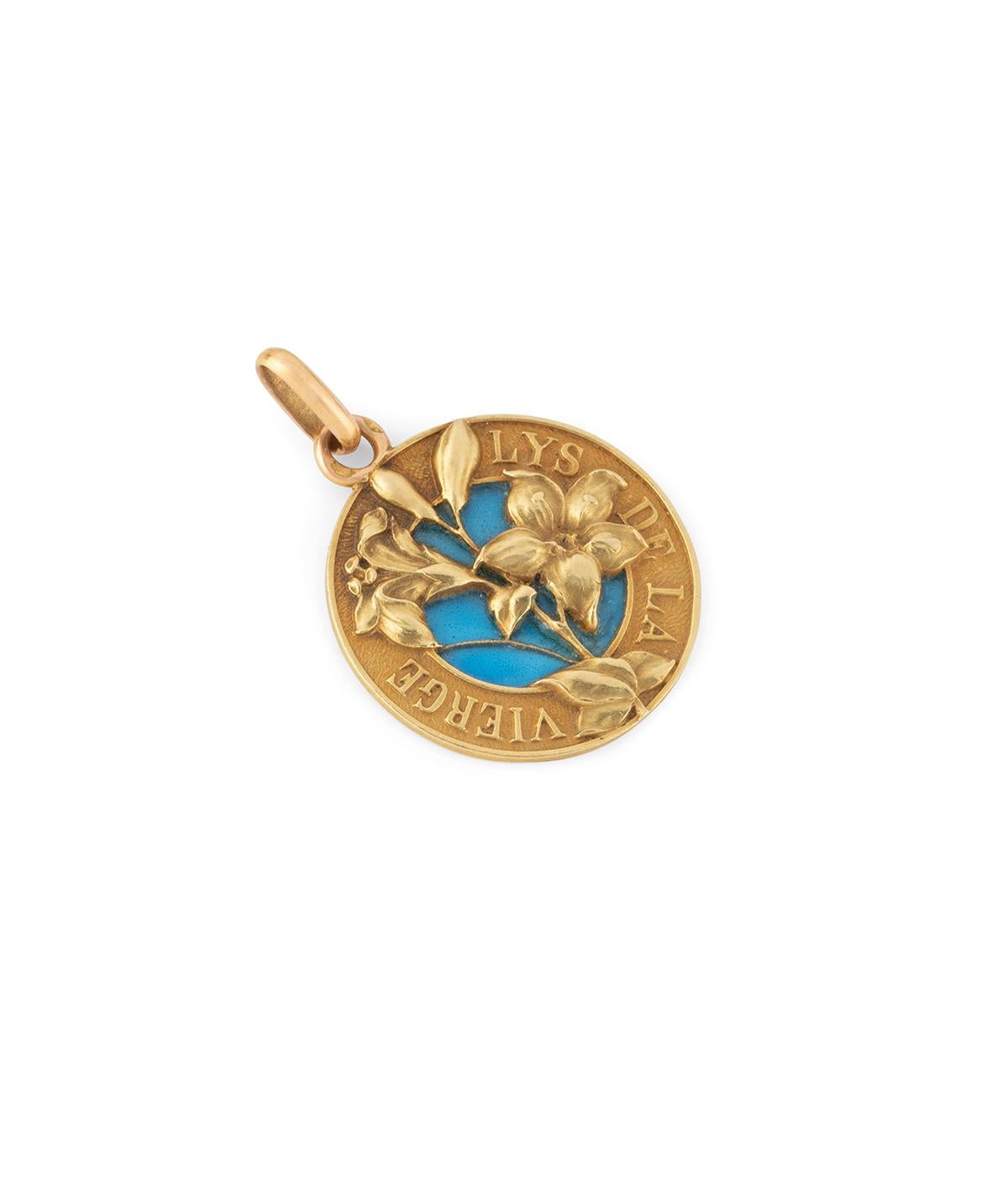 Art nouveau Médaille Art Nouveau en or et émail plique à jour en vente