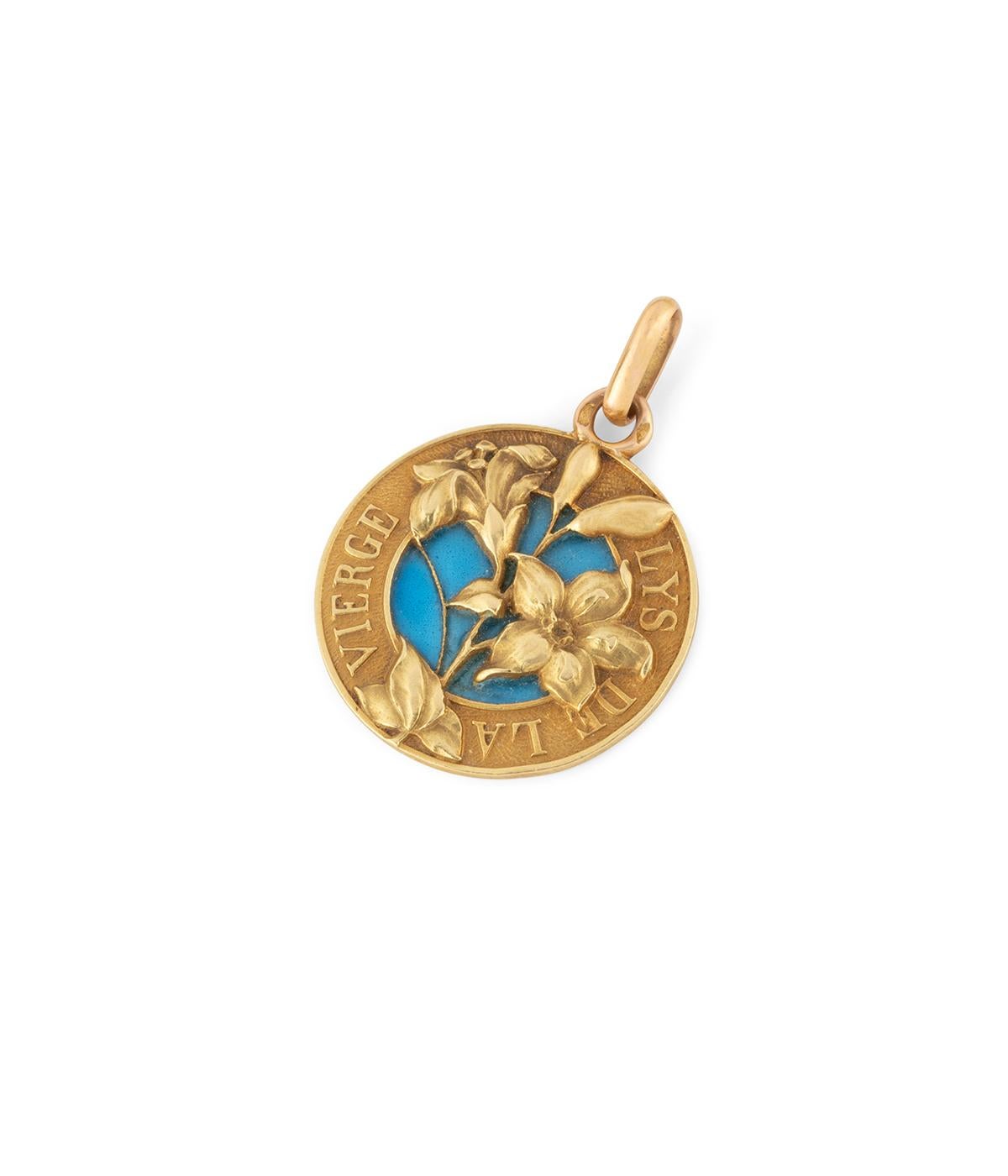Médaille Art Nouveau en or et émail plique à jour Bon état - En vente à PARIS, FR