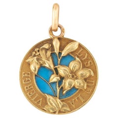 Médaille Art Nouveau en or et émail plique à jour
