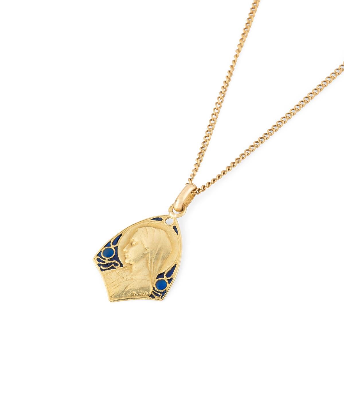 Médaille Art nouveau en or et émail plique à jour signée E. Dropsy en Bueno estado para la venta en PARIS, FR