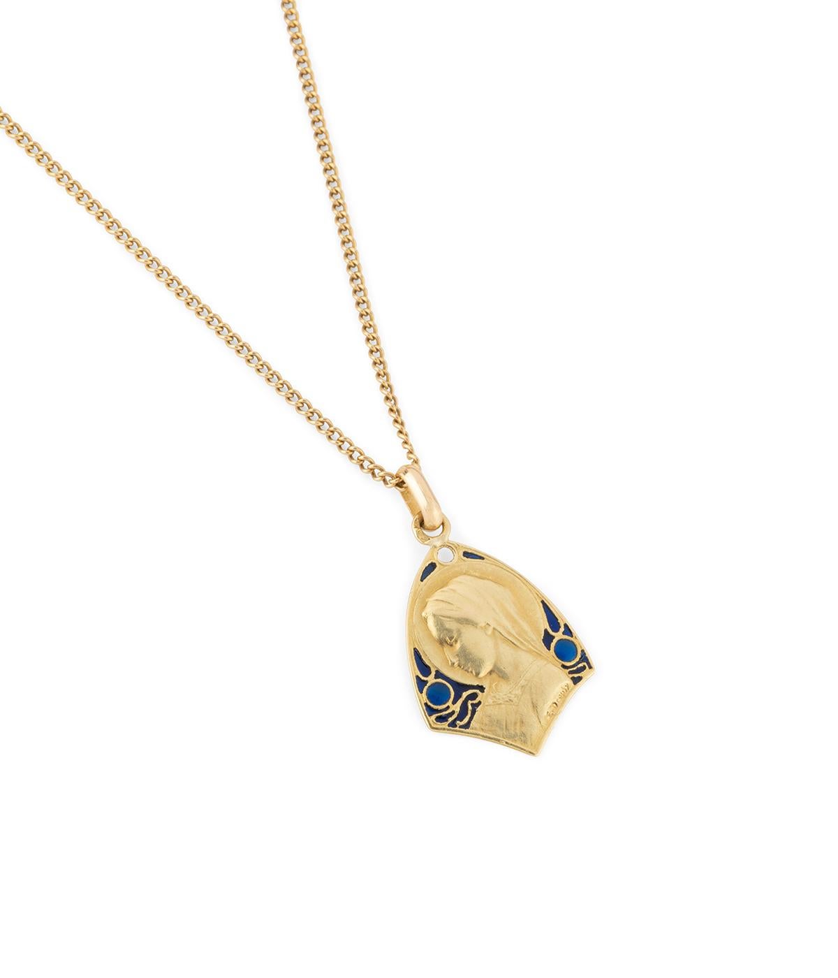 Femenino o masculino Médaille Art nouveau en or et émail plique à jour signée E. Dropsy en venta