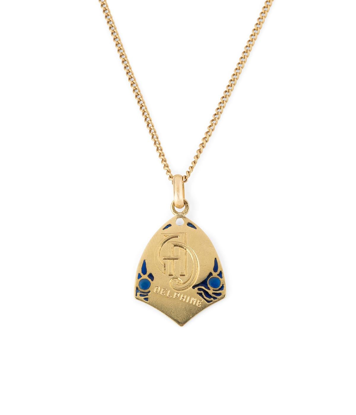 Médaille Art nouveau en or et émail plique à jour signée E. Dropsy en venta 1