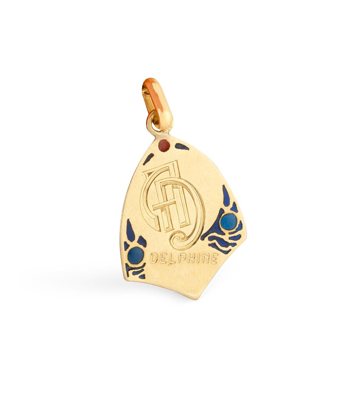 Médaille Art nouveau en or et émail plique à jour signée E. Dropsy en venta 2