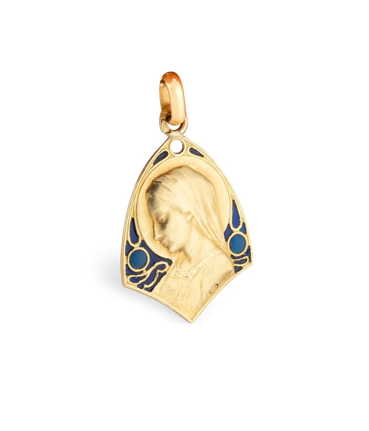 Médaille Art nouveau en or et émail plique à jour signée E. Dropsy en venta 3