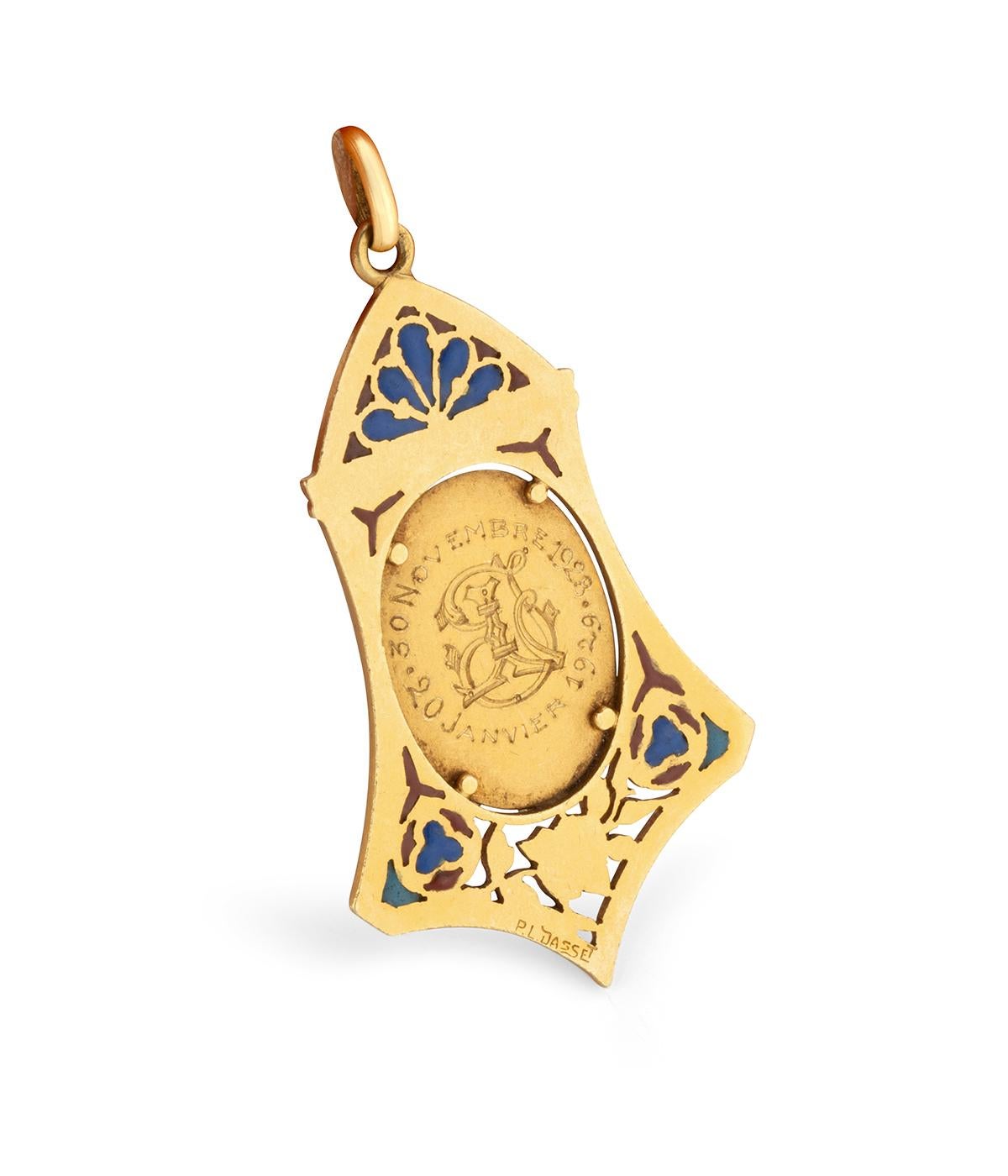 Femenino o masculino Medalla religiosa Art Nouveau firmada P.L.Dasset en venta